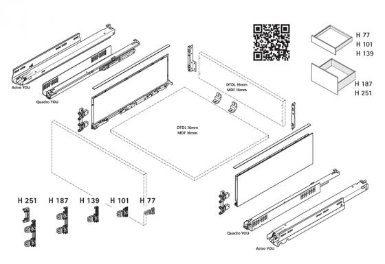 K-HETTICH komplet AvanTech YOU 101/550, bílá, 40 kg, A/SiSy, vrut