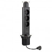 StrongPower Elektrická zásuvka vytahovací, 3x 230V, 1x USB A/C, černá, FR