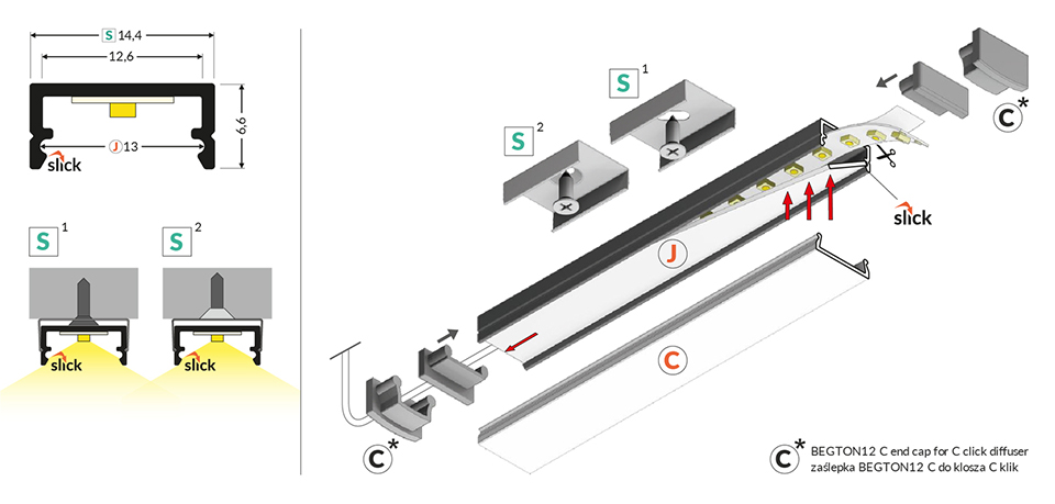 StrongLumio profil LED Begton 12 alu černá 3000mm