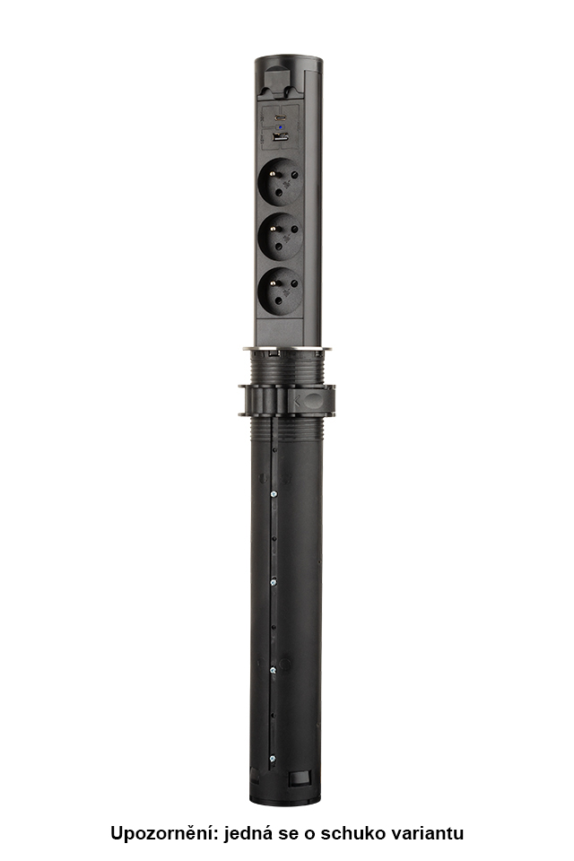 StrongPower elektricky výsuvná zásuvka 3x 230V Schuko, USB A+C, černá