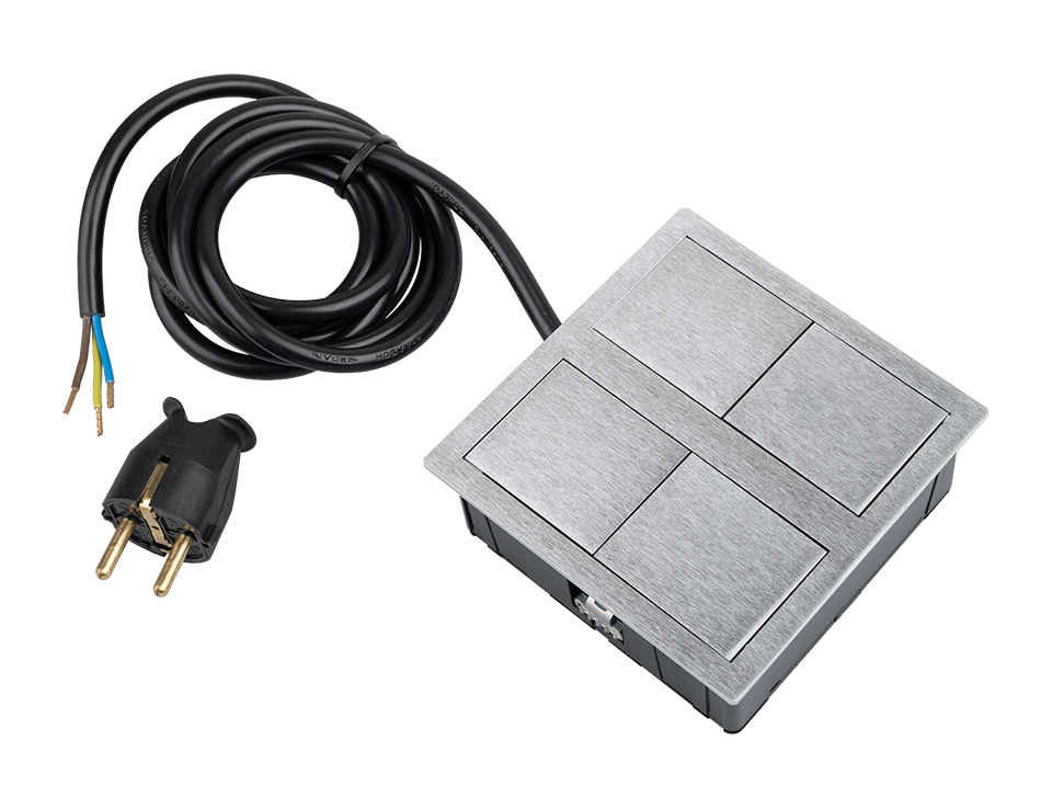 VersaHit Dual elektrická zásuvka 1x 230V Schuko, USB A/C 5V broušený hliník